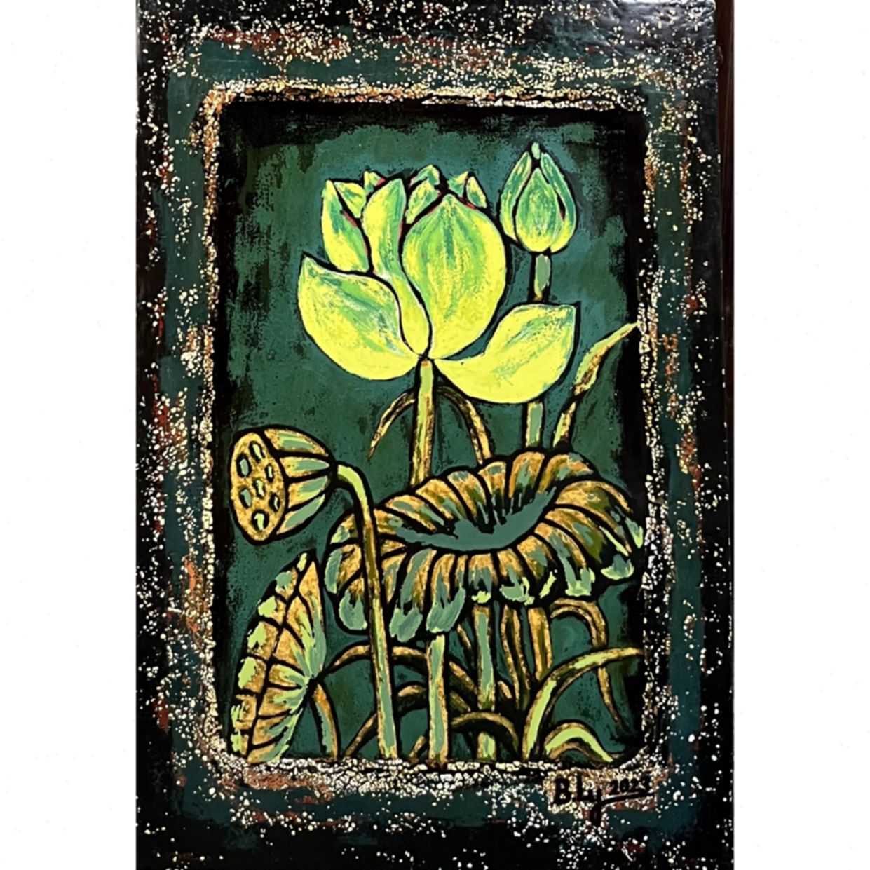 Tranh Sơn Mài Hoa Sen Đẹp 80x55cm, Độc Bản, Sang Trọng 