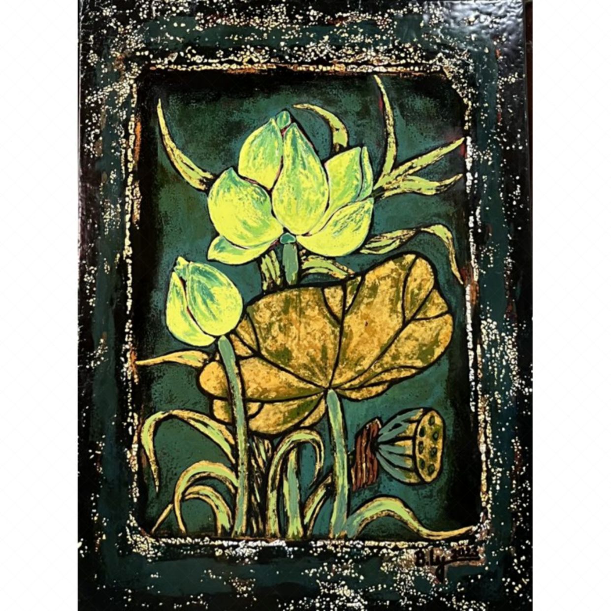 Tranh Sơn Mài Hoa Sen Dáng Sen 80x60cm Độc Bản Chất Lượng Cao 