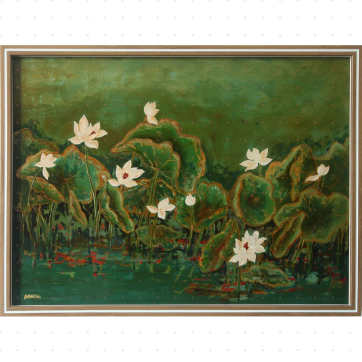 Tranh Sơn Mài Hoa Sen Bạch Liên 60x80cm Sang Trọng Độc Bản 