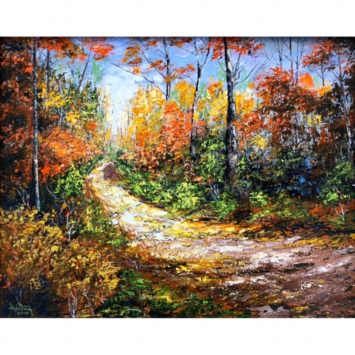 Tranh Hứa Dũng mùa thu acrylic 80x100 đẹp trang trí 