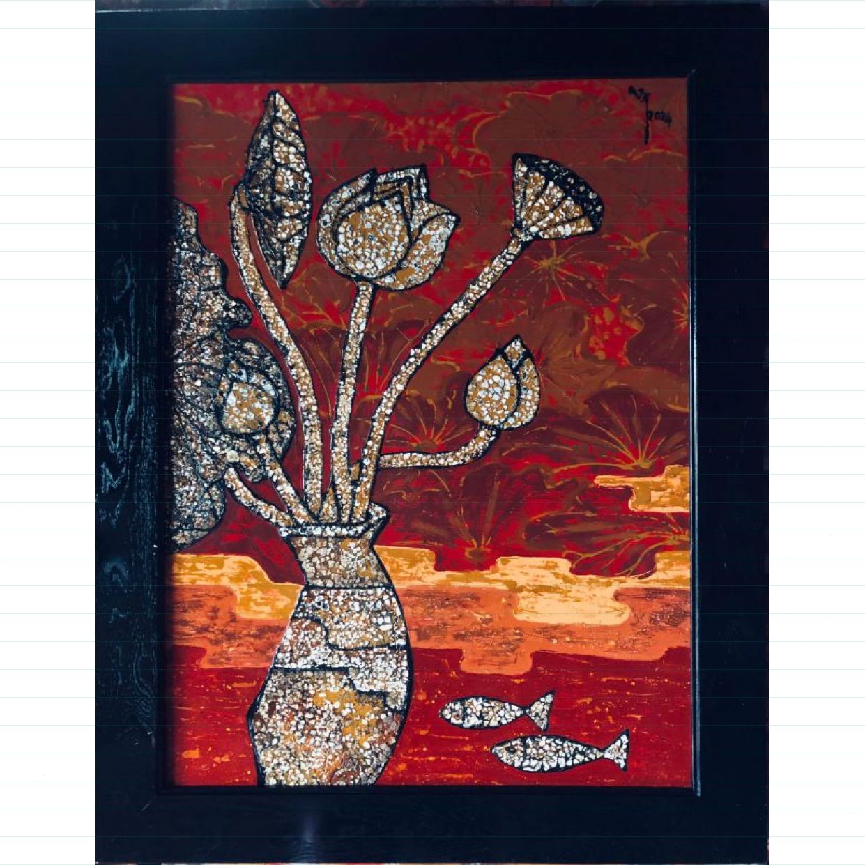 Tranh Sơn Mài Hoa Sen Duyên Độc Bản 60x80cm 2024 Tác Quyền 