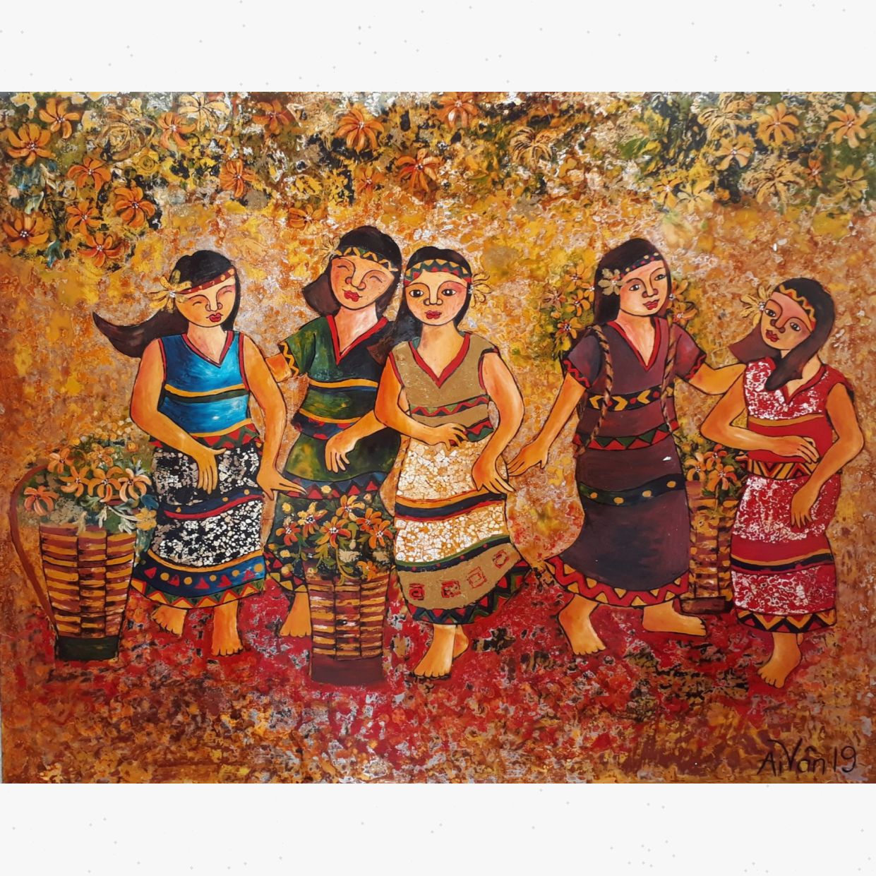 Tranh Ái Vân Mùa Xuân Về Sơn Mài 80×100 Sang Trọng Đẹp 