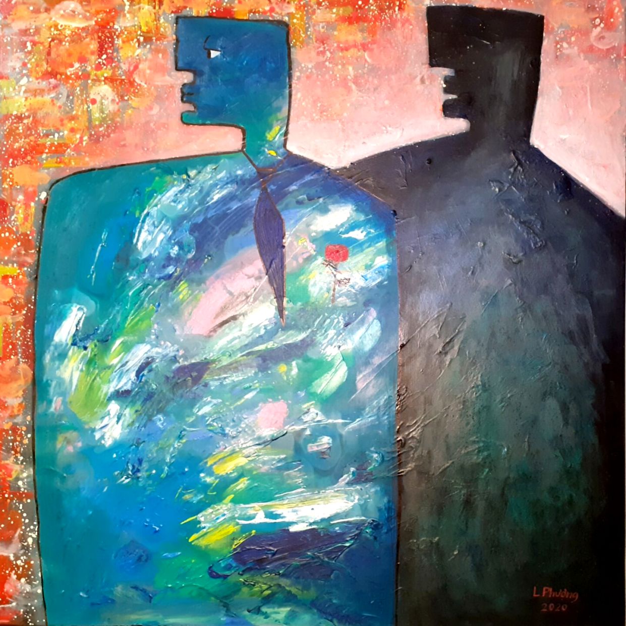 Tranh Trừu Tượng 70x70cm Acrylic Phía Sau Người Độc Bản Tác Quyền 