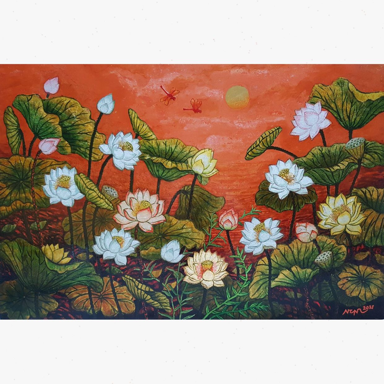 Tranh Hoa Sen Sơn Mài Sang Trọng Kích Thước Lớn 80x120cm 