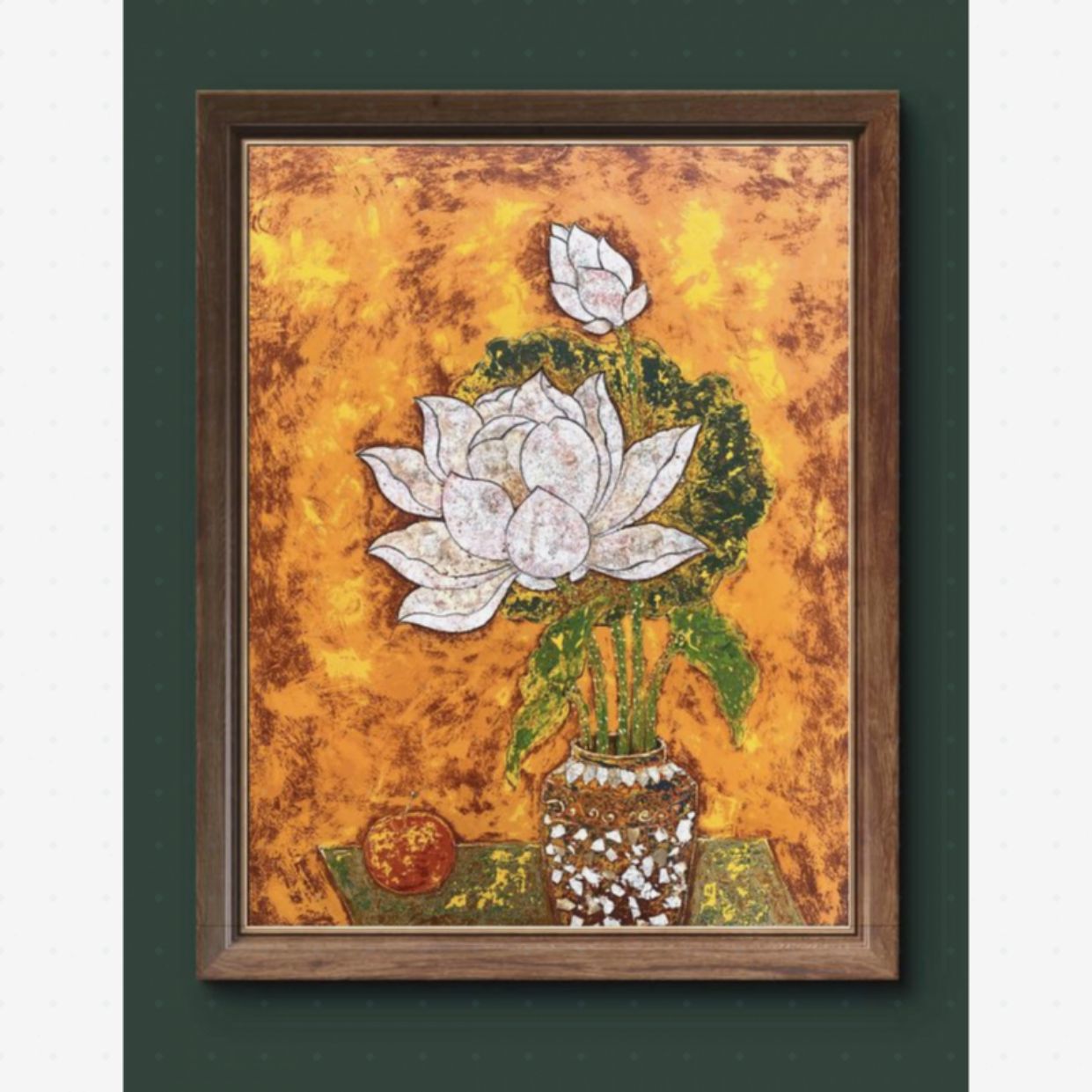 Tranh Sơn Mài Hoa Sen Hạ Liên độc bản đẹp sang trọng 60x80cm 