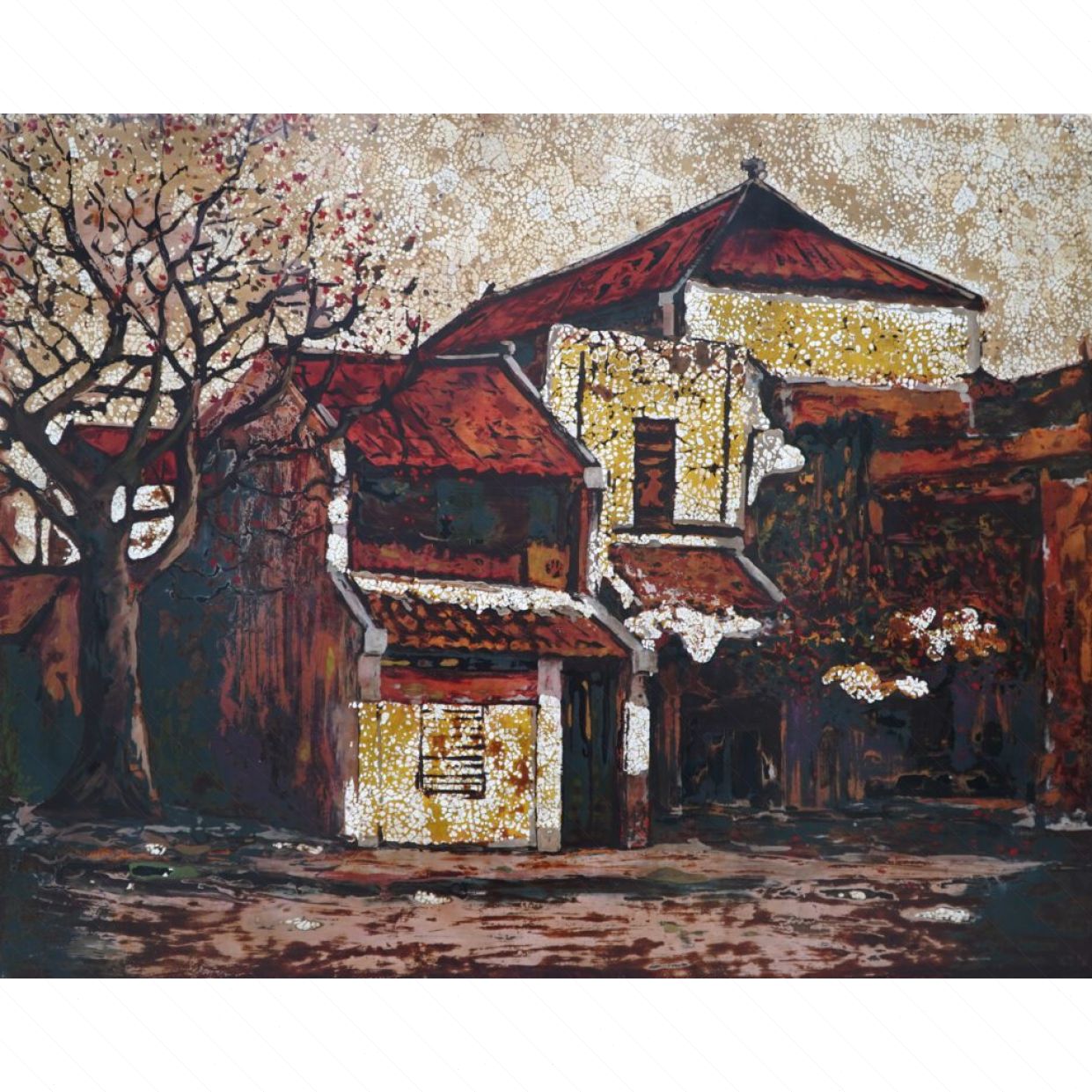 Tranh Sơn Mài Phố Cổ Độc Bản 60x80cm Sang Trọng Tinh Tế 