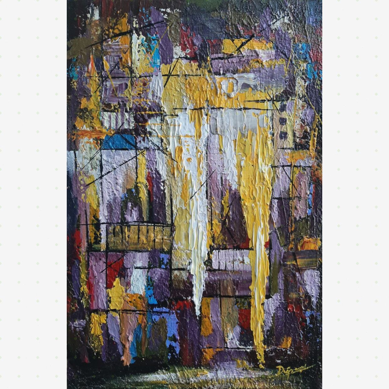 Tranh trừu tượng Phố chờ độc bản chất lượng cao 40x60cm 