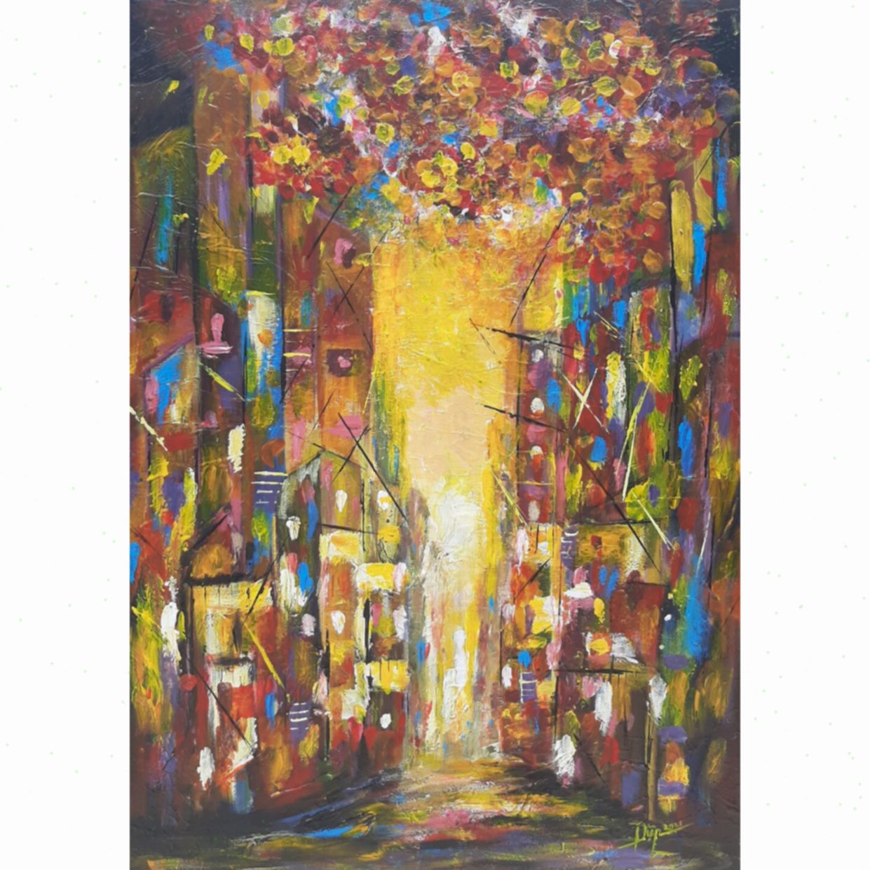 Tranh Trừu Tượng Phố Vắng Acrylic 50x70cm Độc Bản Tác Quyền 