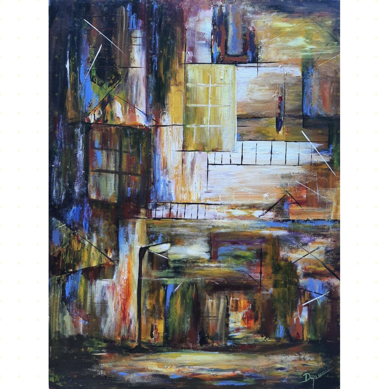 Tranh Trừu Tượng Phố Đêm Acrylic Độc Bản 60x80cm Đẹp 