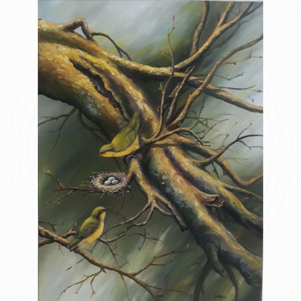 Tranh Cuối Đông Sơn Dầu 60x80cm Khung Kính Bán Chạy 