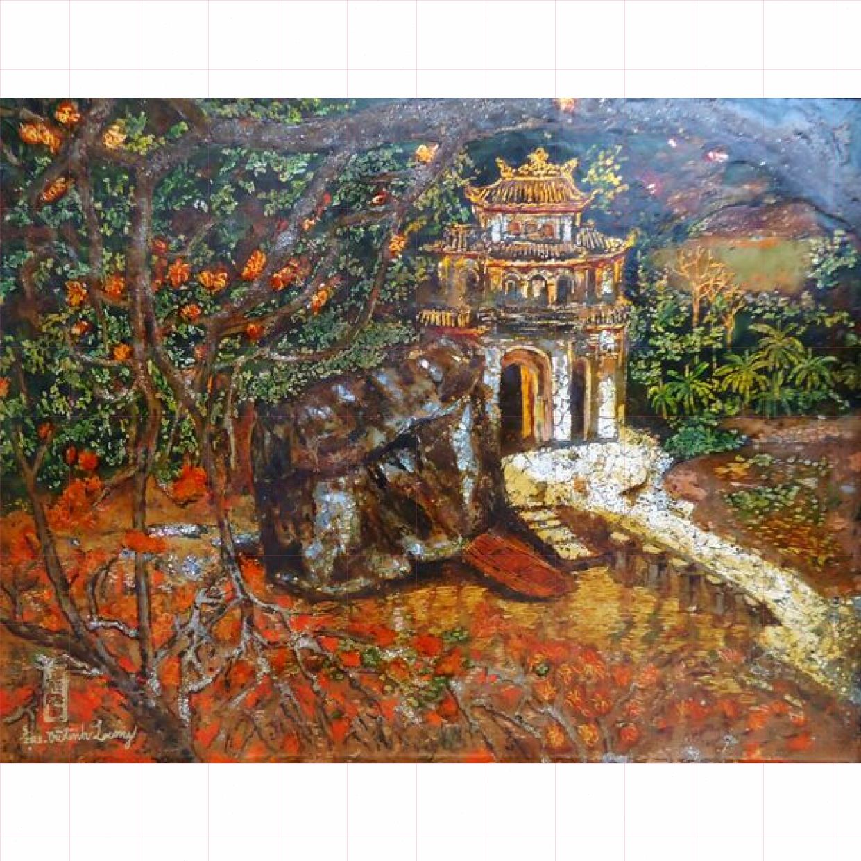 Tranh Sơn Mài Hoa cửa thiền độc bản chất lượng cao 60x80cm 