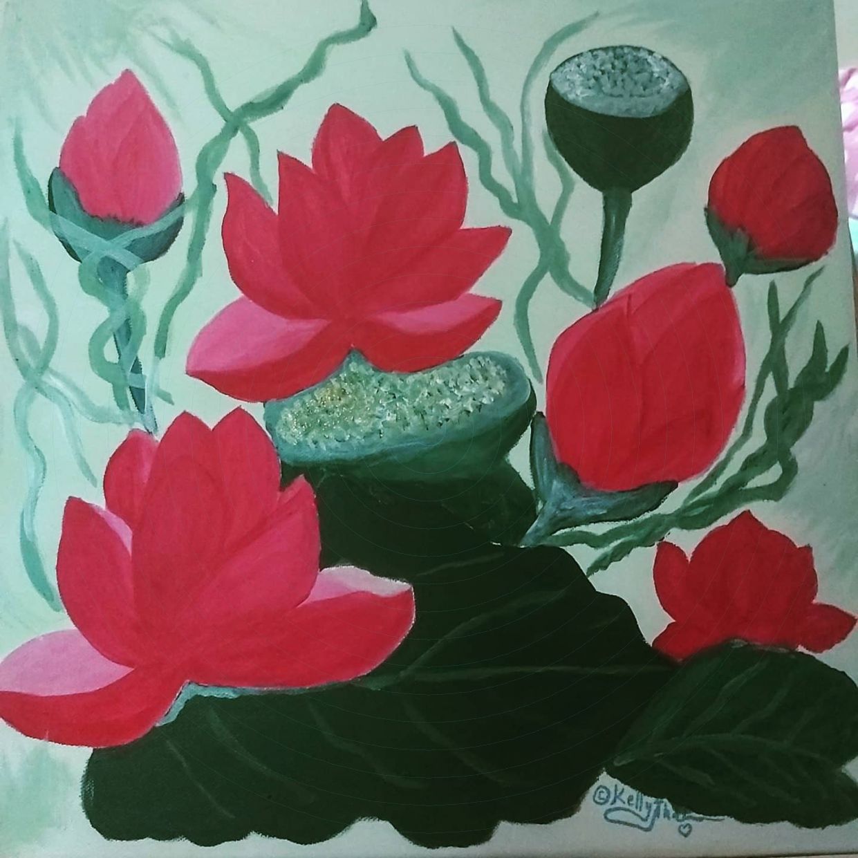 Tranh Liên Hoa Hoa Sen Acrylic Canvas 40x40cm Nghệ Thuật 