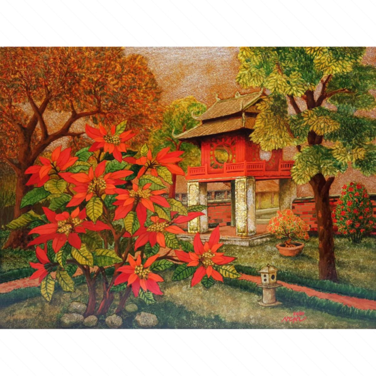 Tranh sơn mài Trạng Nguyên nở hoa độc bản Kích thước lớn 