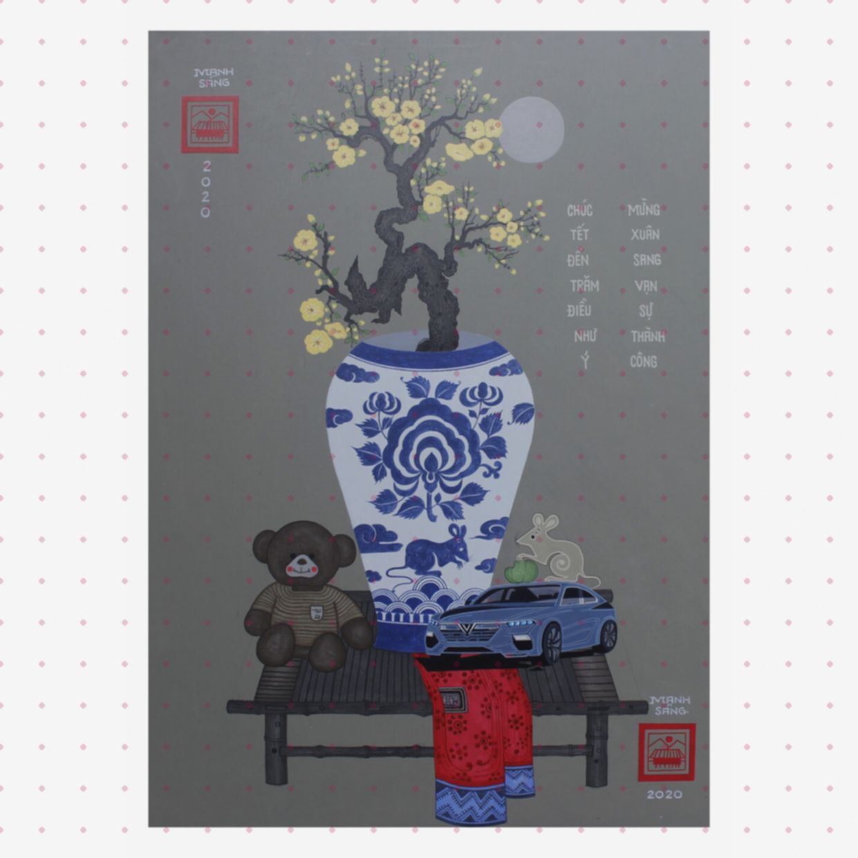 Tranh Tĩnh Vật Xuân Canh Tý 2020 Chất Liệu Acrylic Sang Trọng 