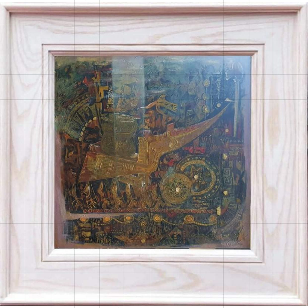 Tranh trừu tượng chim lạc Việt độc bản sơn dầu 100x100cm đẹp 