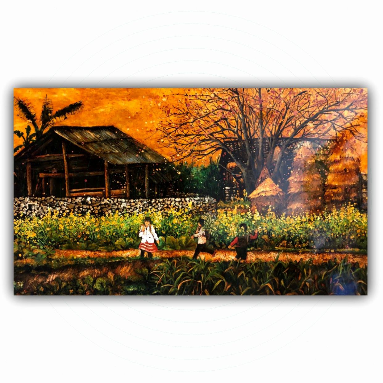 Tranh Sơn Mài Mùa Hoa Cải Đẹp 80x150cm Độc Bản Giá Tốt 