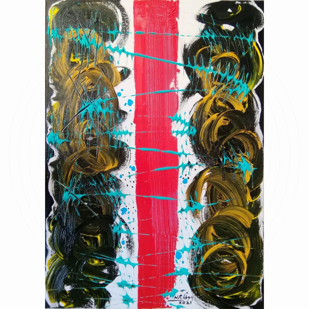 Tranh Trừu Tượng Bão Đỏ độc bản, acrylic sang trọng 50x70cm 