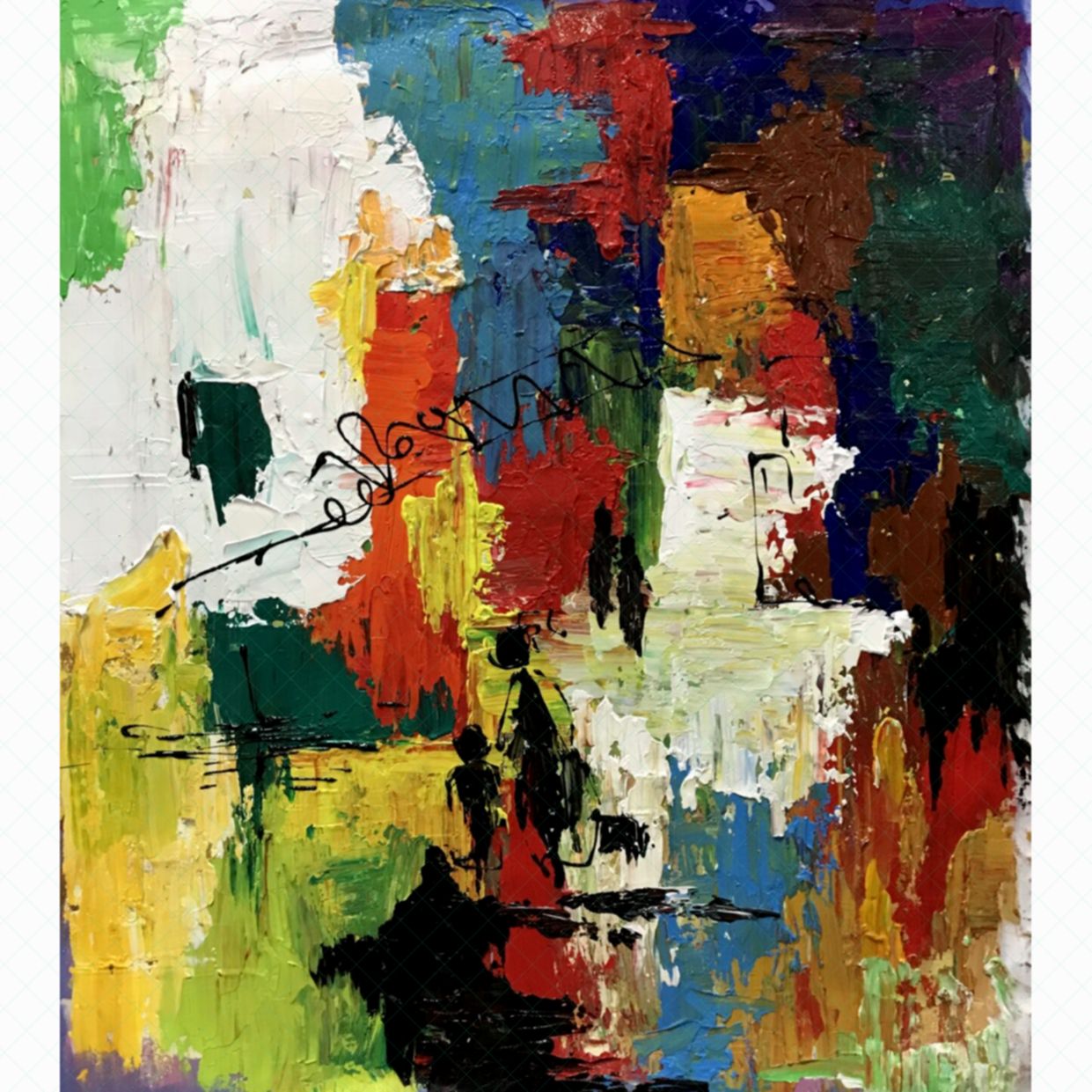 Tranh trừu tượng lắng nghe phố Acrylic độc bản kích thước 60x70cm 