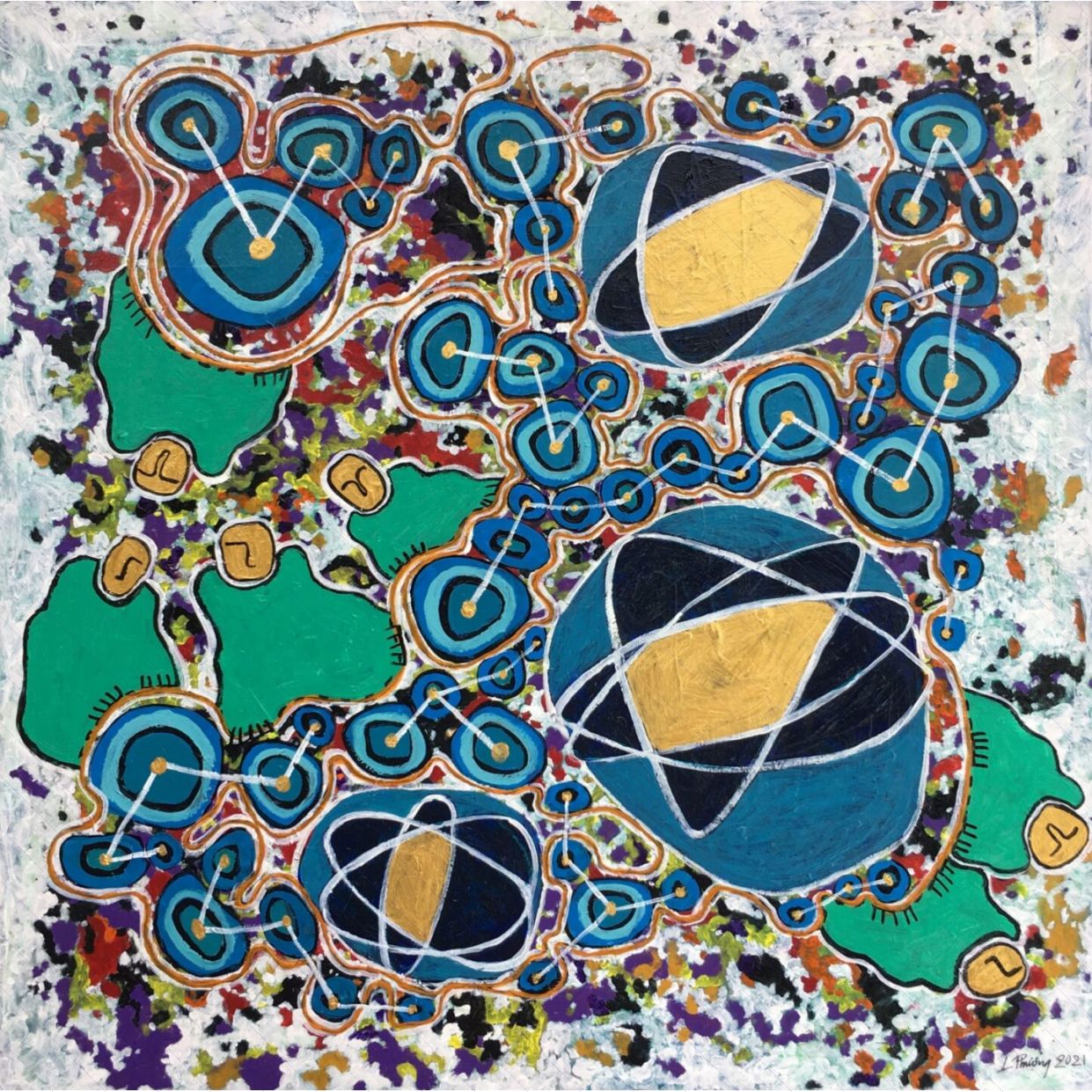 Tranh Trừu Tượng Kết Nối 2 Acrylic Canvas 70x70cm Độc Bản 