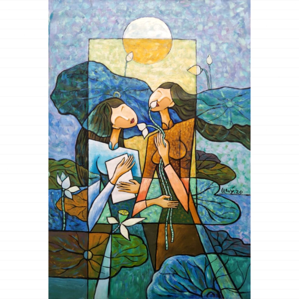 Tranh Quang Quý Tình Trăng đẹp 70x100cm chất liệu Acrylic 