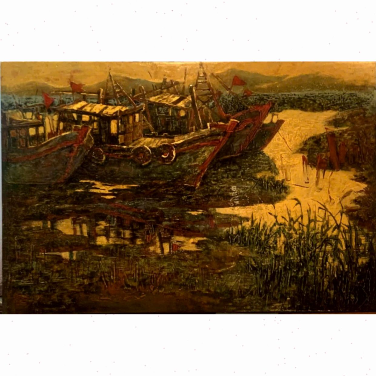 Tranh Sơn Mài Bến Đỗ Đẹp Tinh Xảo Sang Trọng 60x90cm 2024 