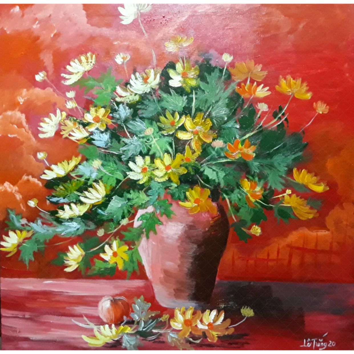 Tranh Dã quỳ mùa đông Acrylic 70x70cm Họa sĩ Lê Thắng đẹp 