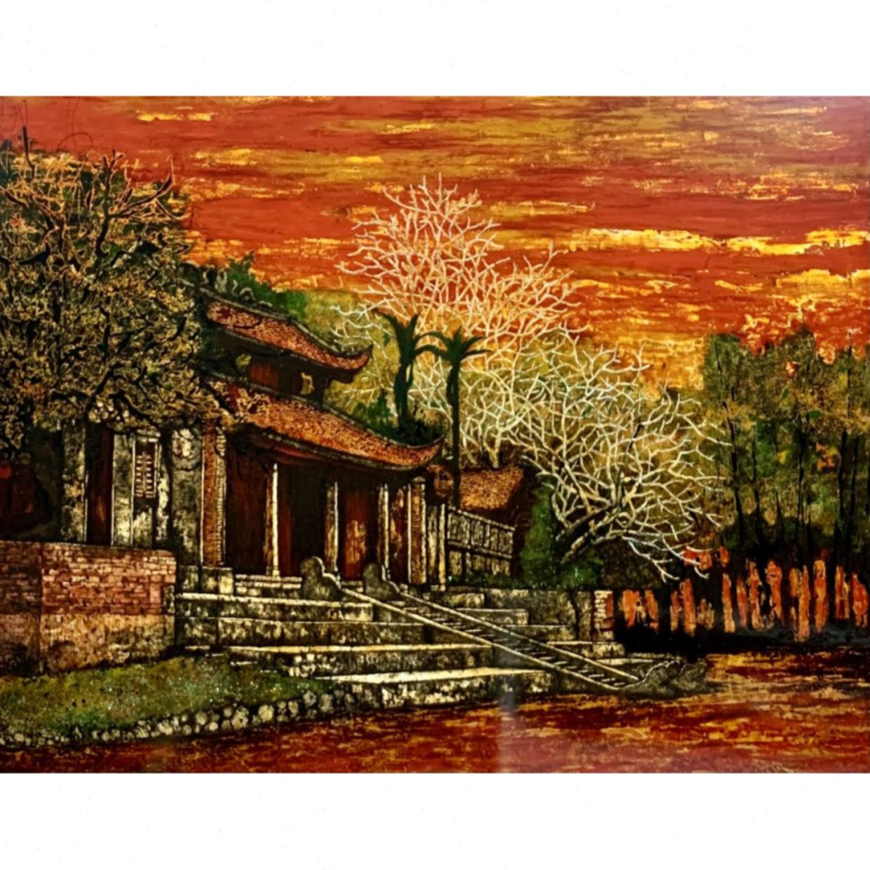 Tranh Sơn Mài Dấu Xưa Phong Cảnh Thanh Bình Sang Trọng 