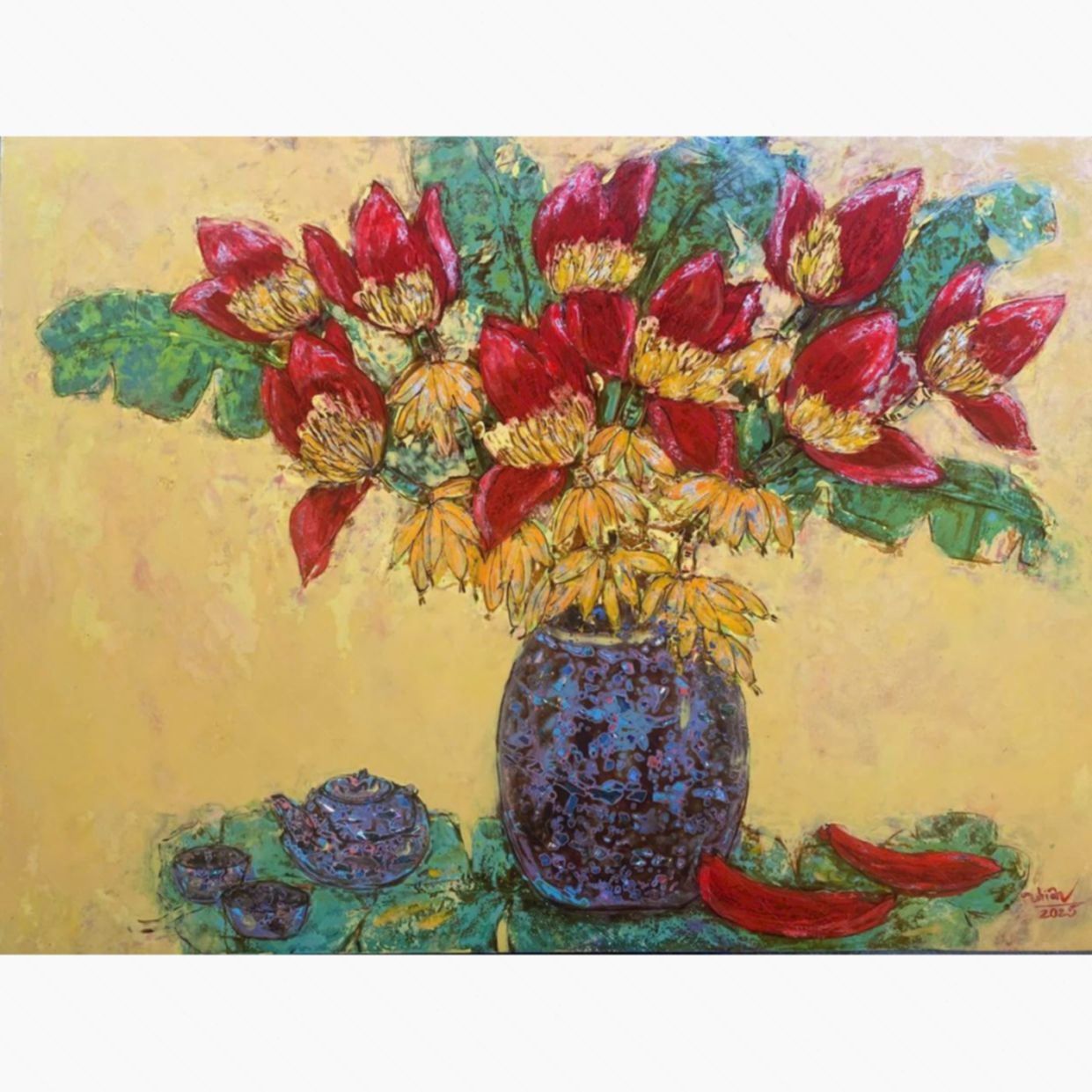Tranh Sơn Mài Hoa Tươi Độc Bản Kích Thước 60x80 Chất Lượng Cao 