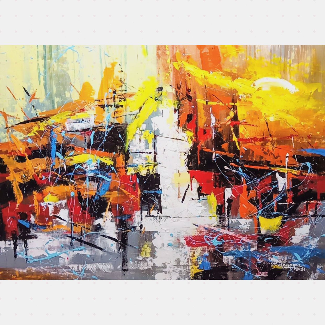Tranh Trừu Tượng Ánh Dương Năng Lượng 80x110 Acrylic Độc Bản Sang Trọng 