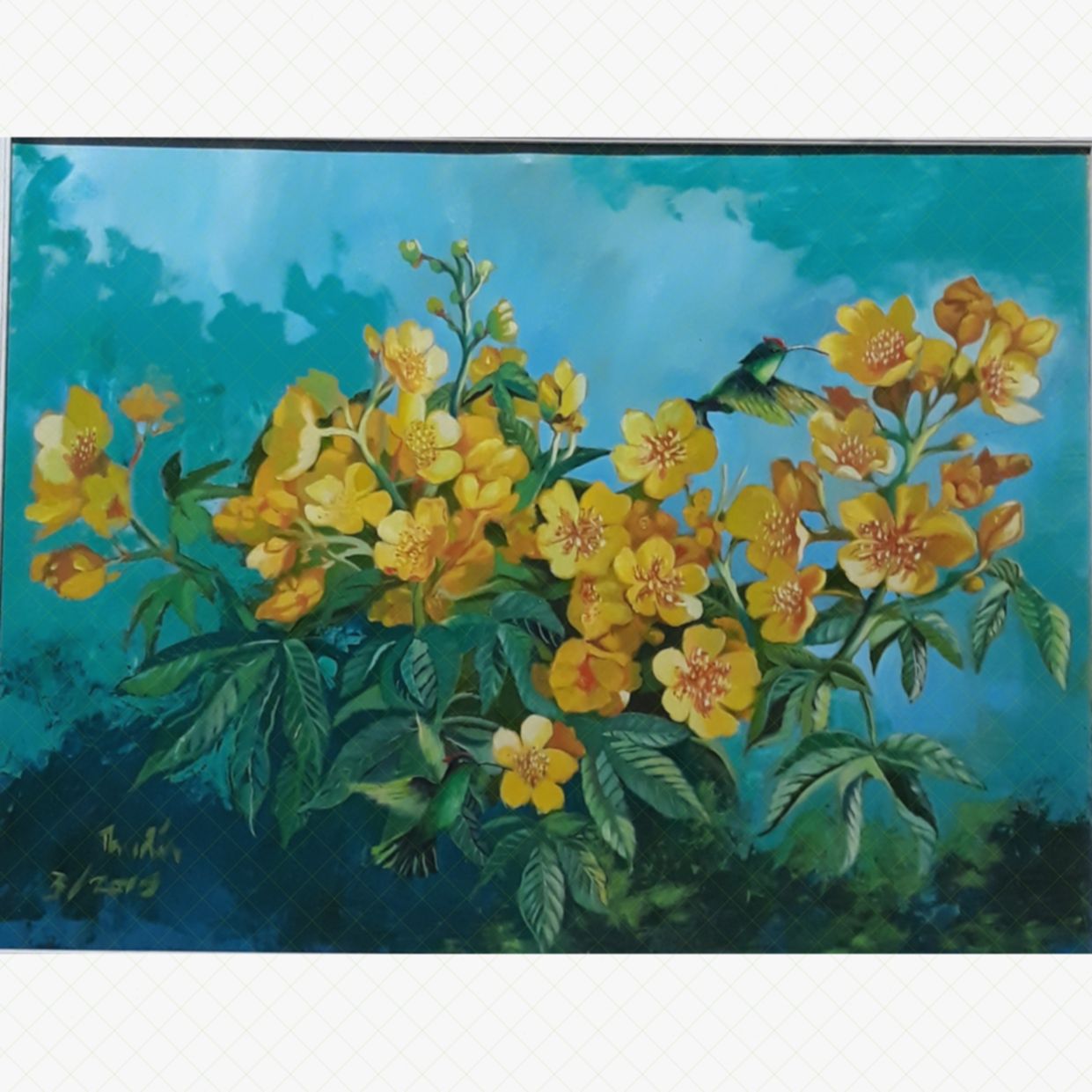 Tranh sơn dầu Hoàng Thuấn sắc sen 17 đẹp, sang trọng 70x90cm 