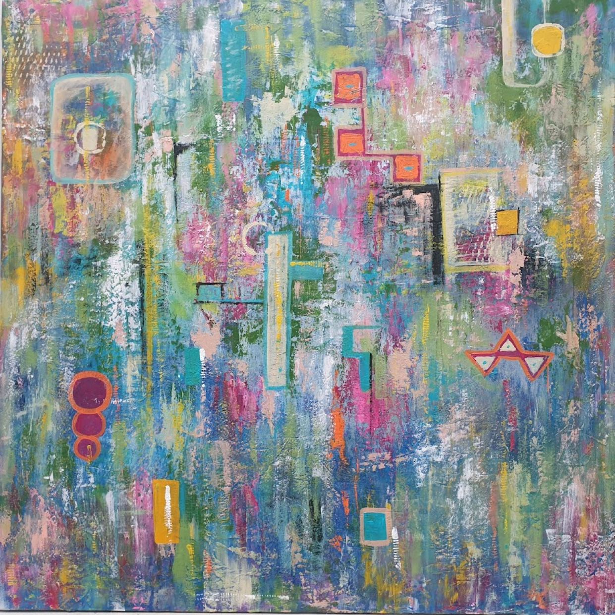 Tranh Trừu Tượng Acrylic Sống Động Kích Thước 100x100cm Chính Hãng 