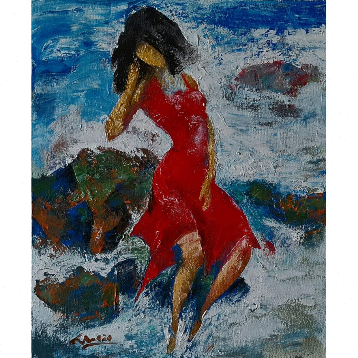 Nguyễn Thịnh Tranh Biển Đỏ Acrylic 50x60cm Sang Trọng Đẹp 