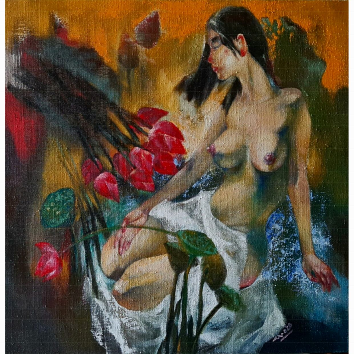 Nguyễn Thịnh Tranh Mùa Sen đẹp Acrylic 2020 sắc nét 120x120cm 