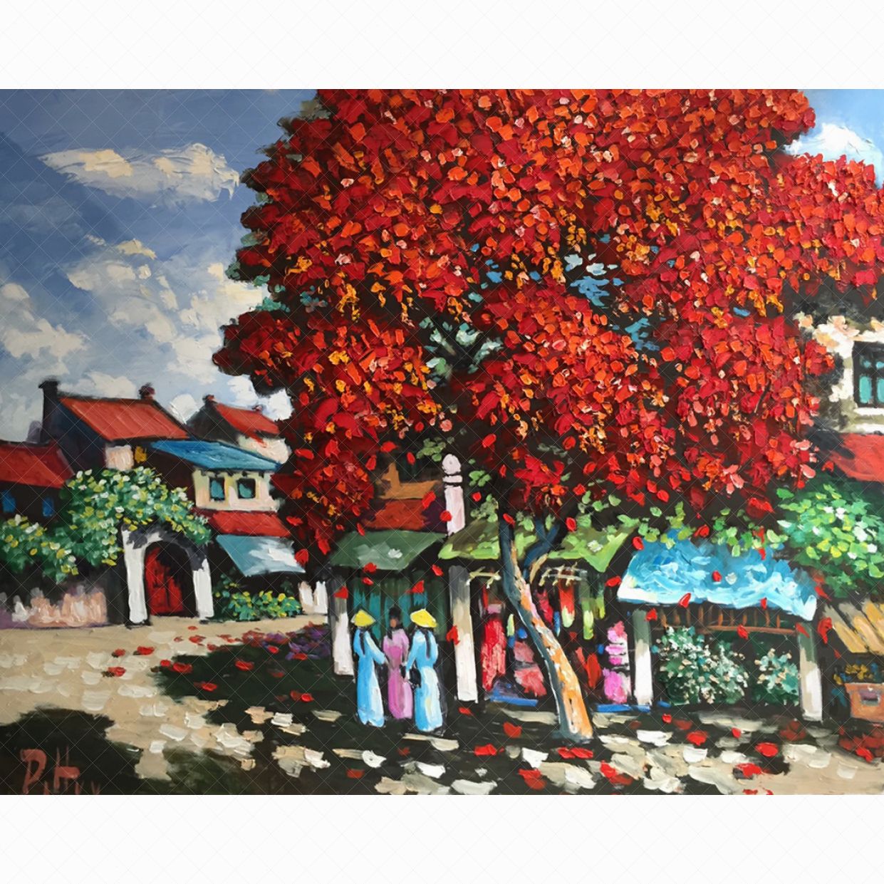 Tranh Phong Cảnh Sau Giờ Học Sơn Dầu Kích Thước Lớn 100x120cm 