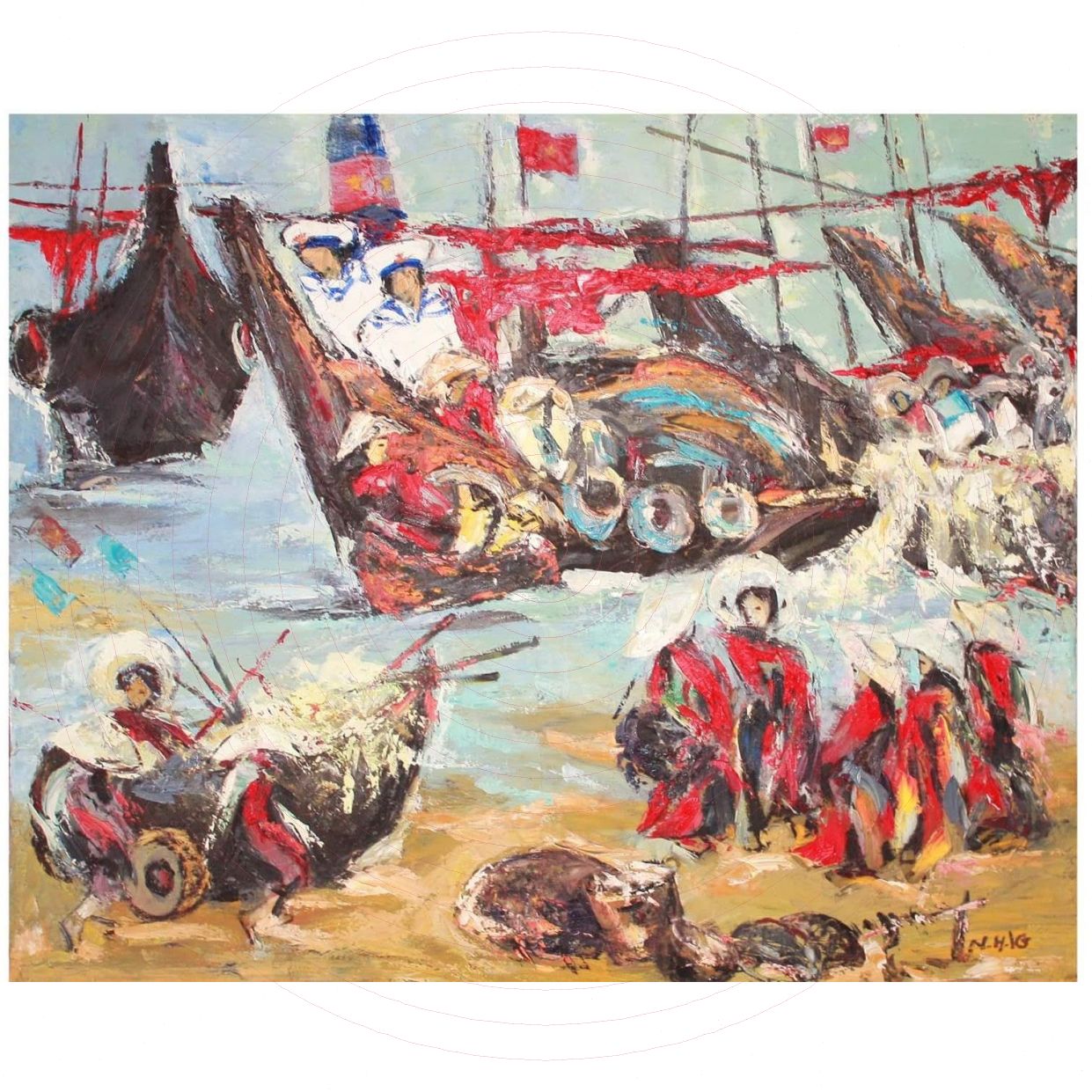 Duy Lương Tranh Mũi sóng Sơn dầu đẹp Kích thước lớn 100x120 
