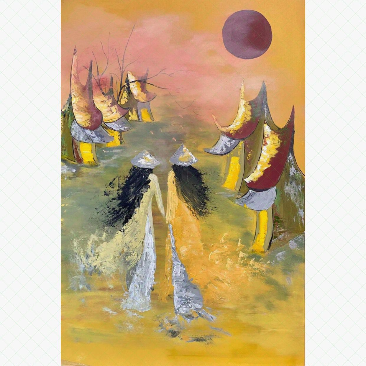 Tranh Sơn Dầu Sương Bay Acrylic Canvas 60x90cm Màu Huyền Ảo 