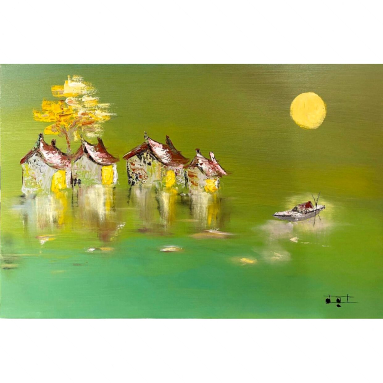 Tranh họa sĩ Đạt Nguyễn Thuyền Trăng Acrylic độc bản 60x90 