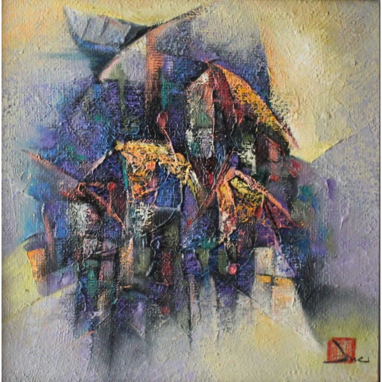 Tranh Sơn Dầu Làng Chài 60x60cm Độc Bản Sáng Tác 2021 