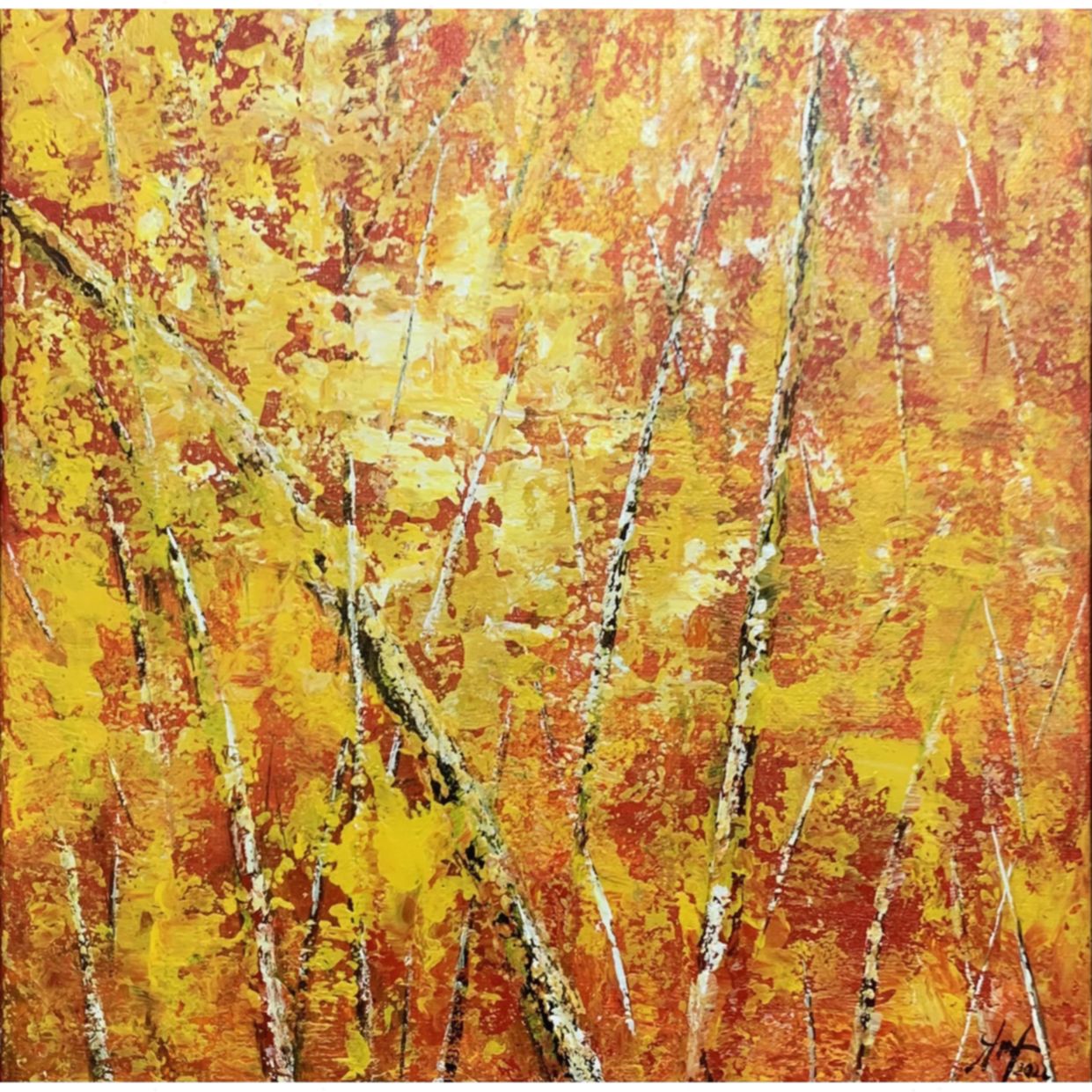 Tranh Trừu Tượng Lá Đỏ Acrylic 50x50cm Sang Trọng Độc Đáo 