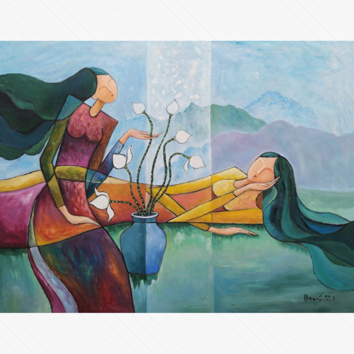 Tranh Quang Quý Bình Yên Ngày Mới Sơn Dầu 80x100cm 