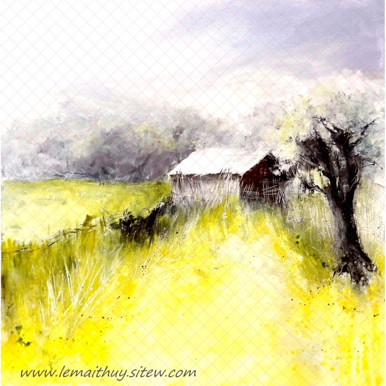 Tranh Diễm Thúy Sớm Xuân 60x60cm Sơn Dầu Acrylique Độc Đáo 