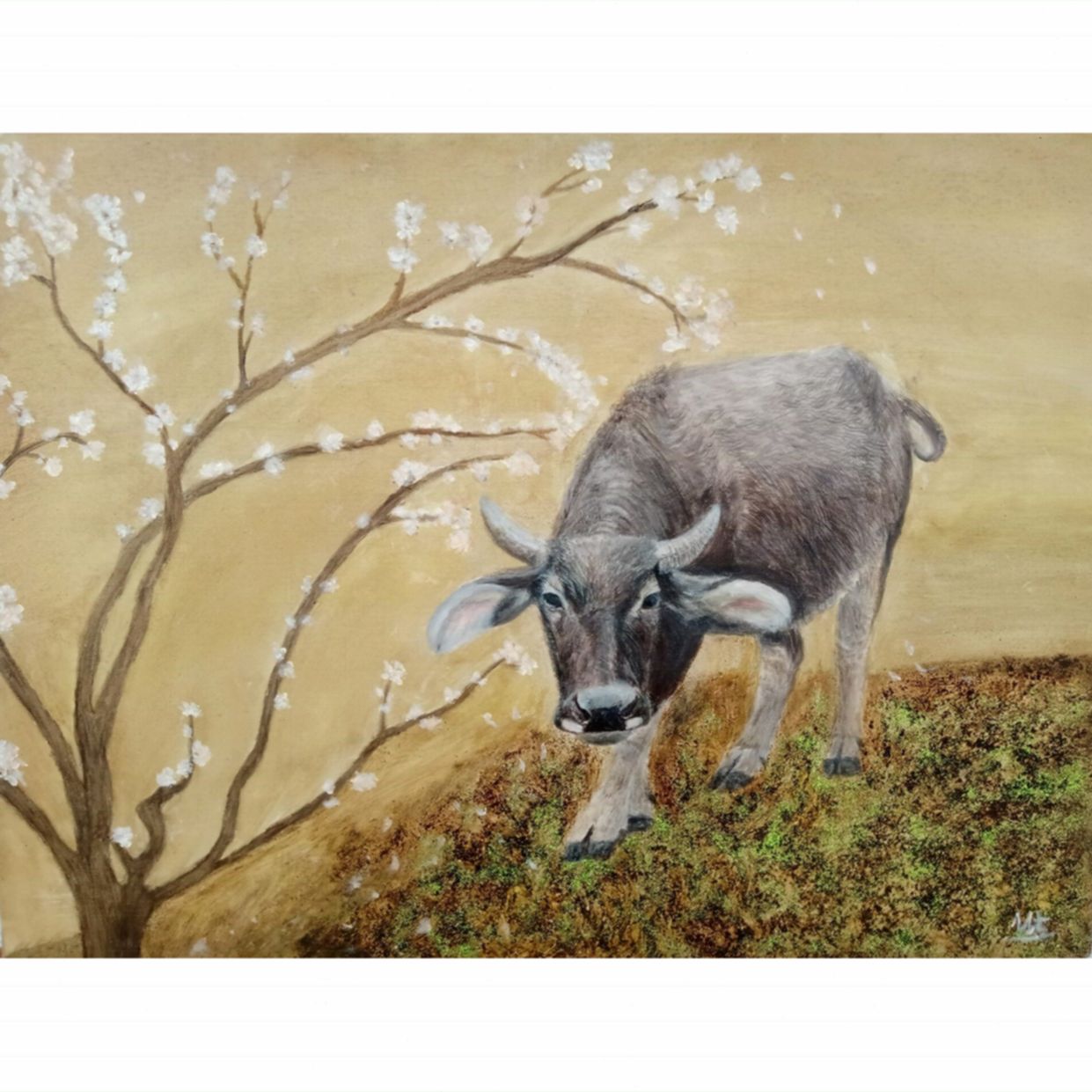 Tranh Tết Sung Túc Tân Sửu 2021 Phong Thủy Canvas 60x80cm 
