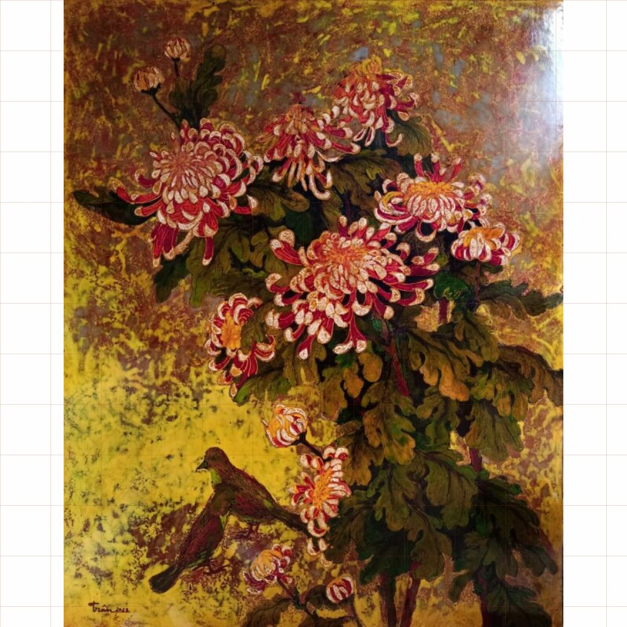 Tranh Sơn Mài Nghênh Xuân 5 độc bản sang trọng 80x100cm 