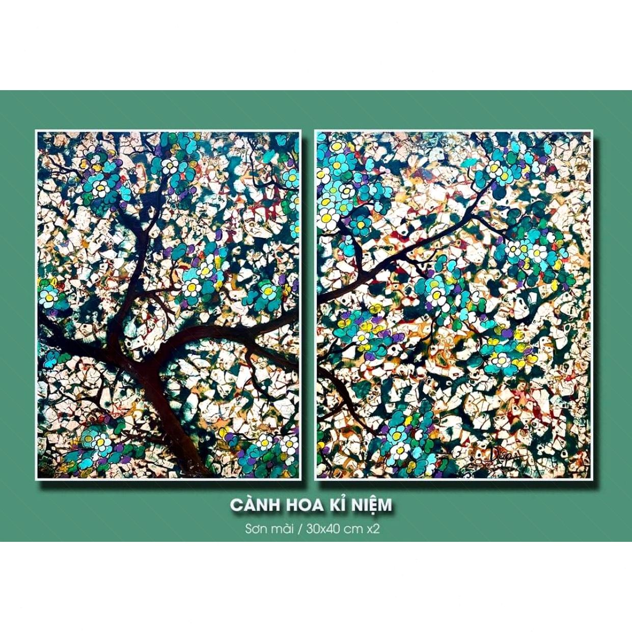 Tranh Hoa Cành kỷ niệm sơn mài độc bản kích thước 30x40cm 
