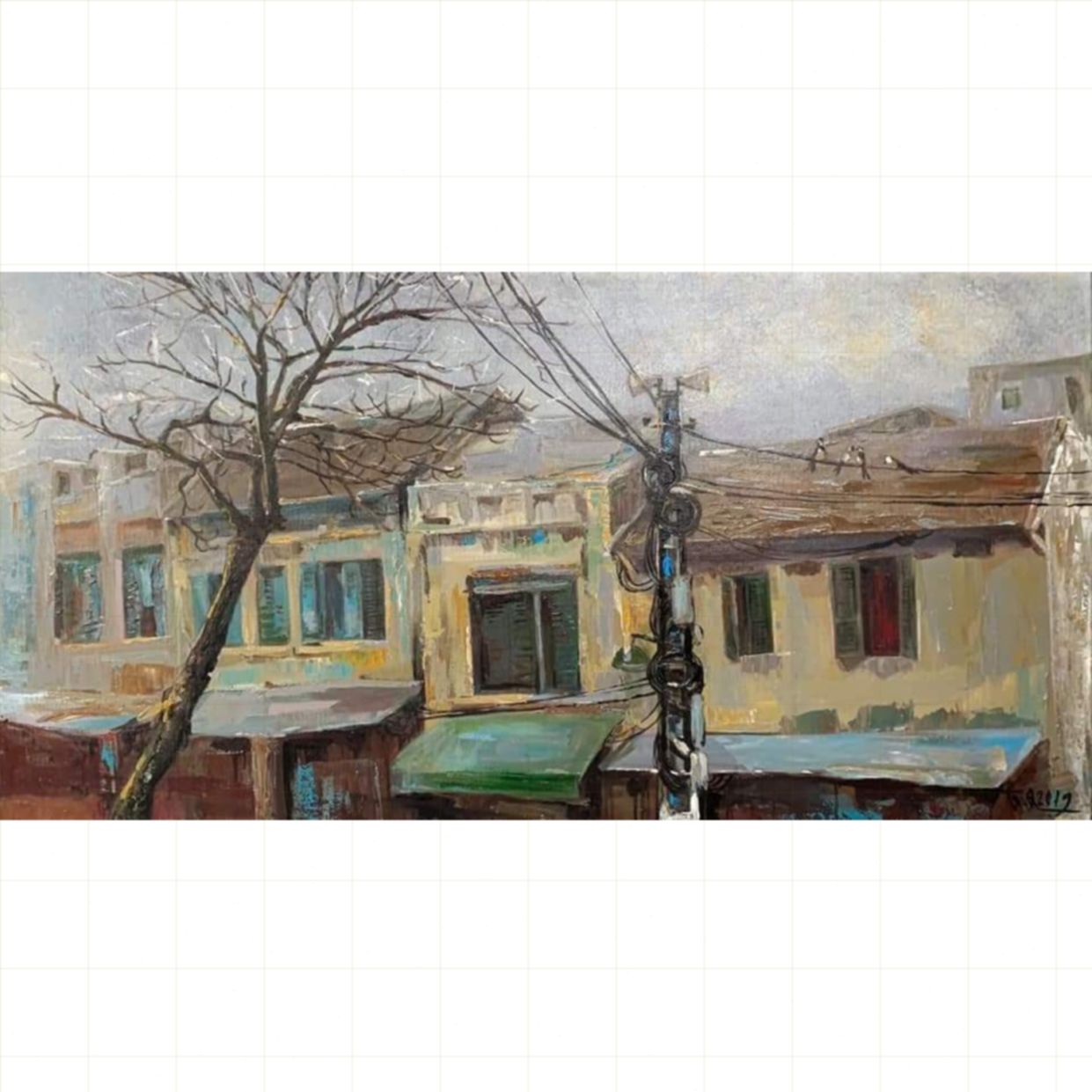 Trọng Quyền Phố mùa đông tranh acrylic canvas kích thước lớn 