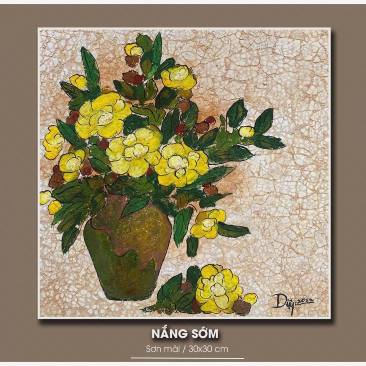 Tranh Sơn Mài Nắng Sớm đẹp độc đáo chất liệu cao cấp 30x30cm 