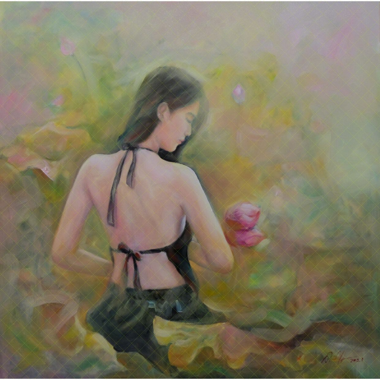 Tranh Dáng Sen Sơn Dầu 60x60cm Nghệ Thuật Độc Đáo Mua Ngay 