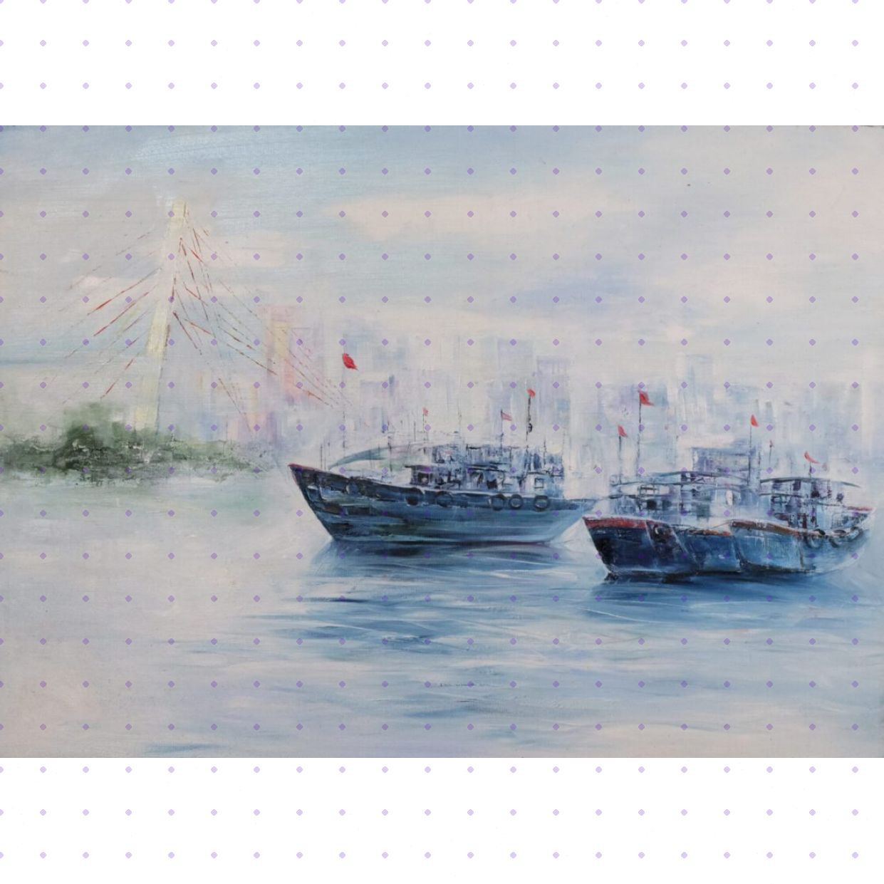 Tranh Phong Cảnh Bên kia thành phố Sơn dầu 50x70cm Đẹp Sang trọng 