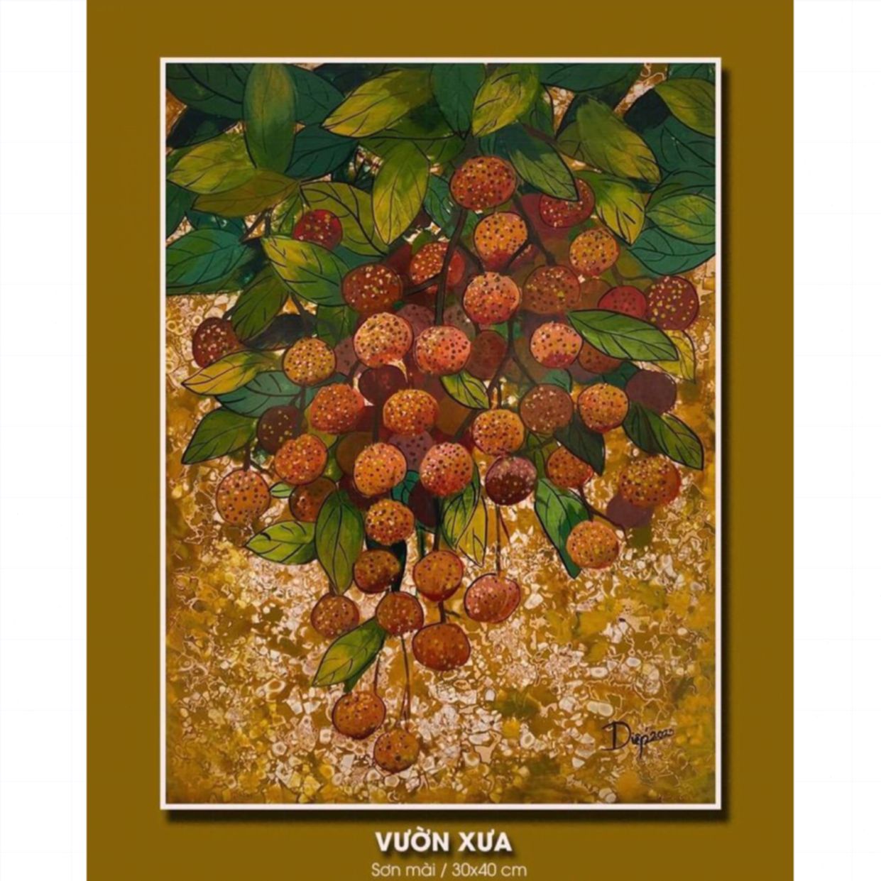 Tranh Sơn Mài Vườn Xưa 30x40cm Sang Trọng Độc Bản Cao Cấp 
