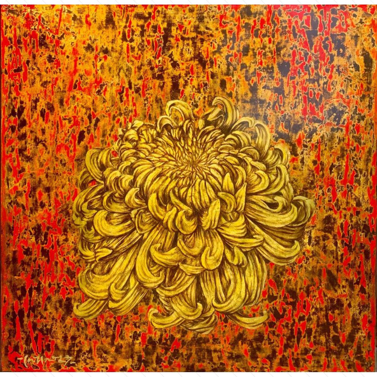 Tranh Sơn Mài Hừng Đông đẹp độc bản chất lượng cao 60x60cm 